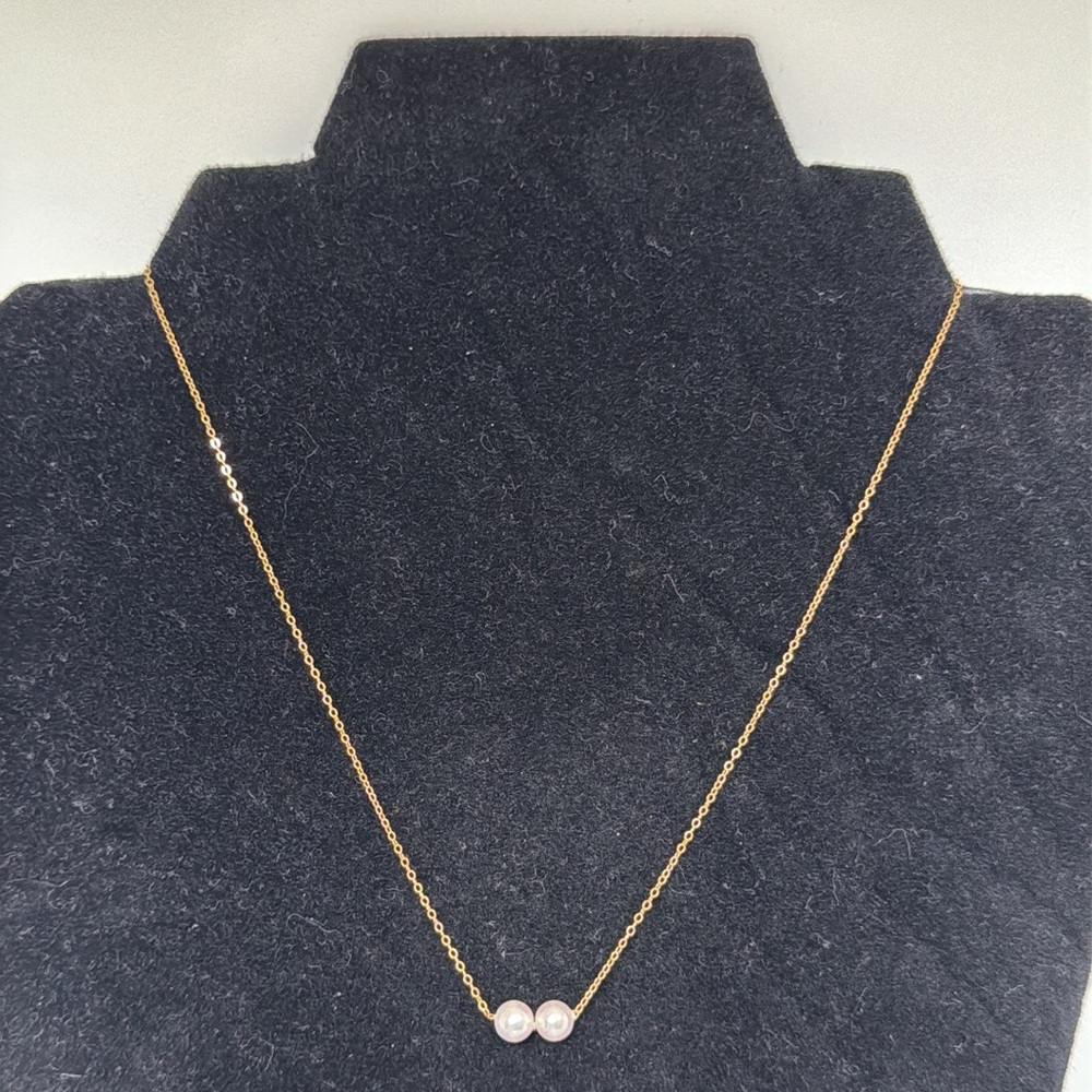14k real solid gold freshwater pearls necklace size 16-1/2 inches long